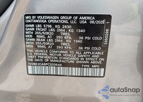 2023 Volkswagen Atlas Cross Sport 3.6L V6 Sel из США, поврежденный, VIN 1V2BE2CA9PC203549